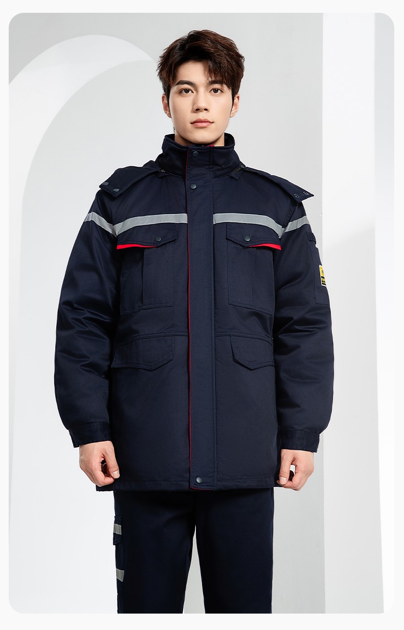 JC-S2203M 可拆卸冬季加厚加棉保暖工作服棉衣定制工廠車間維修服反光勞保服(圖14)