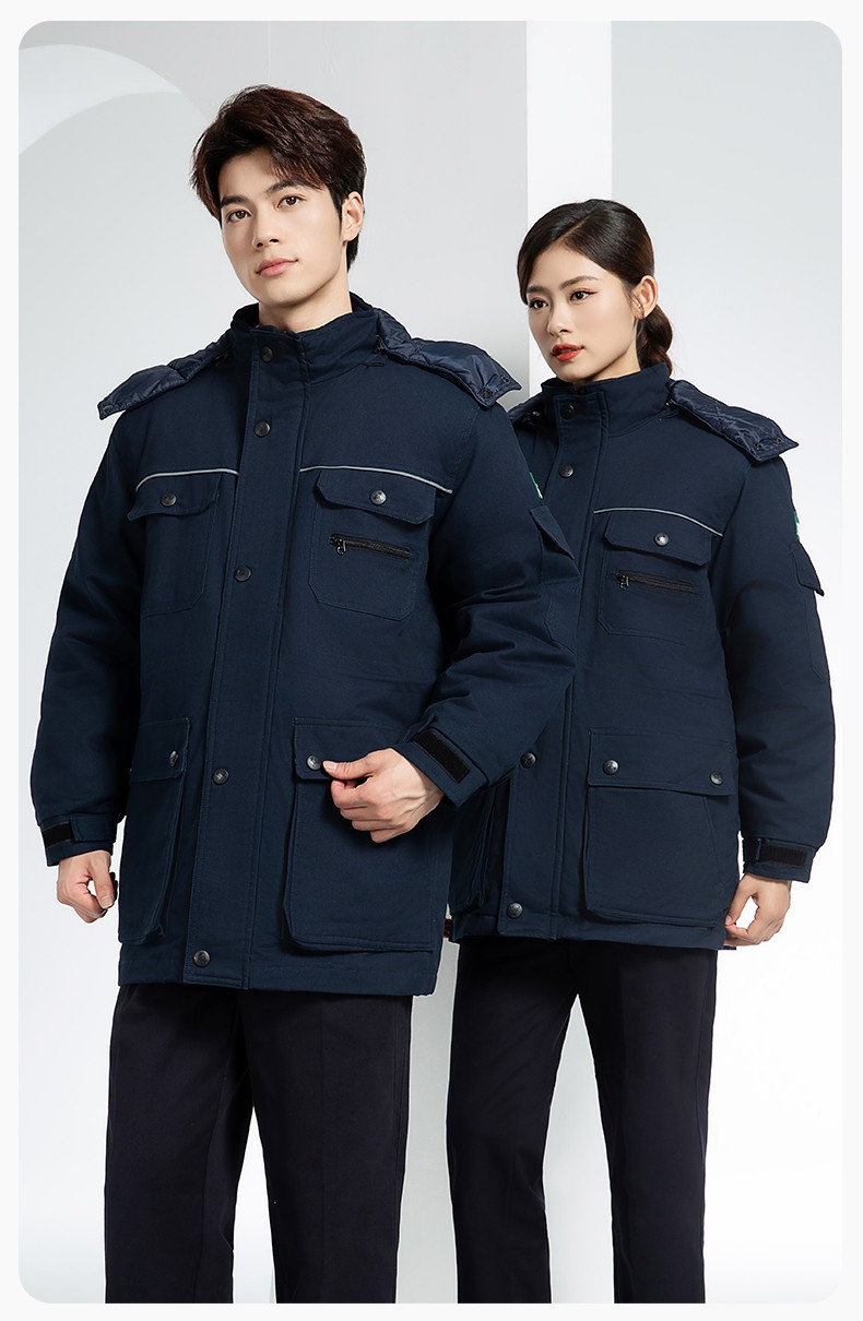 QMMF8868 冬季工作服棉衣定制中長加絨加厚防寒保暖海油工程汽修廠勞保服(圖15)