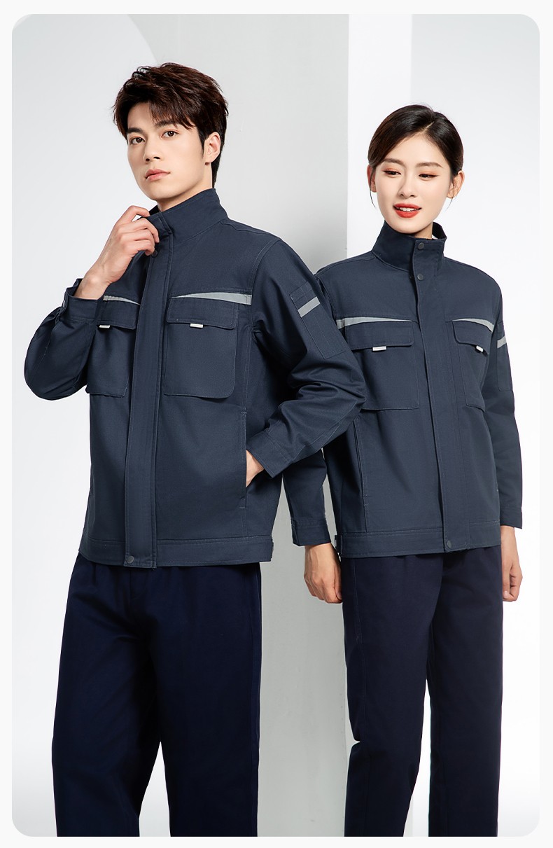 JC-H1810 春秋長袖工作服男反光條純色電焊耐磨工裝套裝工廠車間汽修勞保服(圖15)
