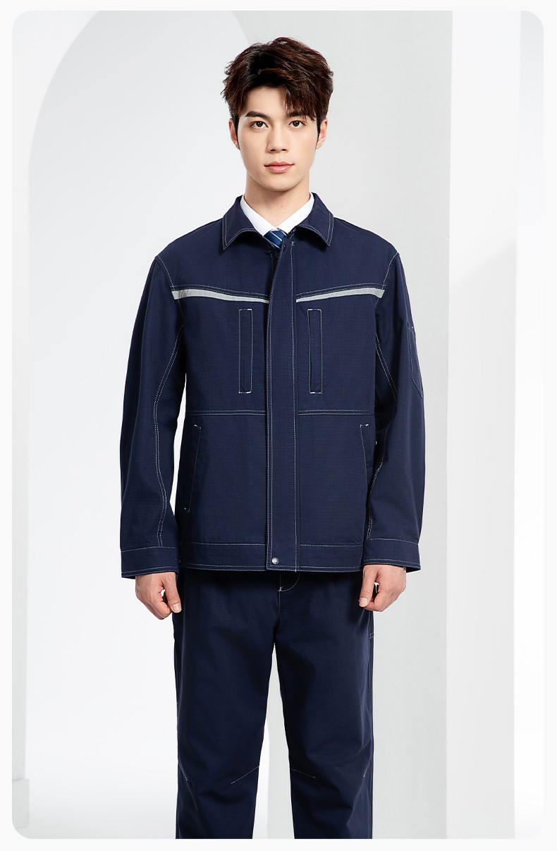 JC-3D05 春秋防撕裂長(zhǎng)袖工作服套裝長(zhǎng)袖反光條電焊男加厚耐拉勞保服定制(圖15)
