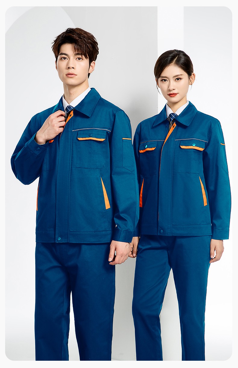 JC-102 春秋工作服套裝印字定制CVC長袖上衣耐磨汽修工廠車間工裝勞保服(圖20)