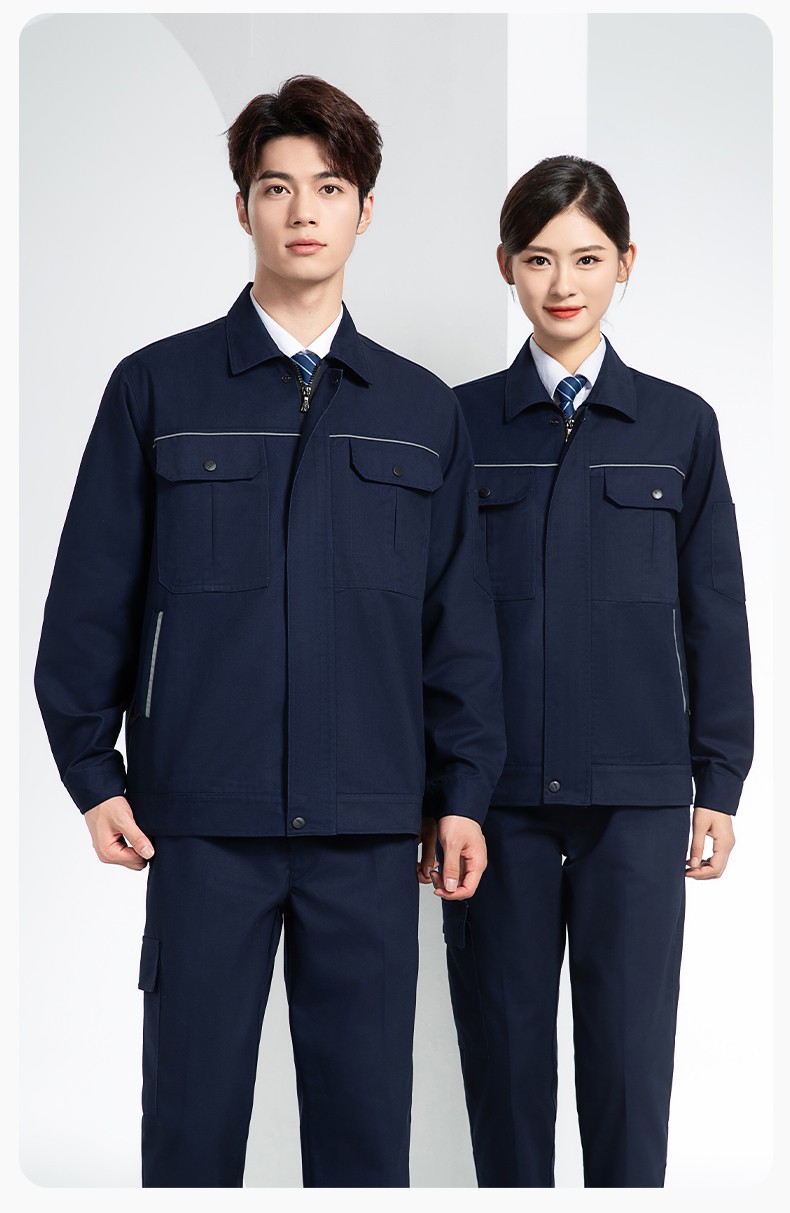 YM-230 春秋雙層工作服工裝男套裝加厚純色拉鏈款工廠工人定制夾克勞保服(圖16)