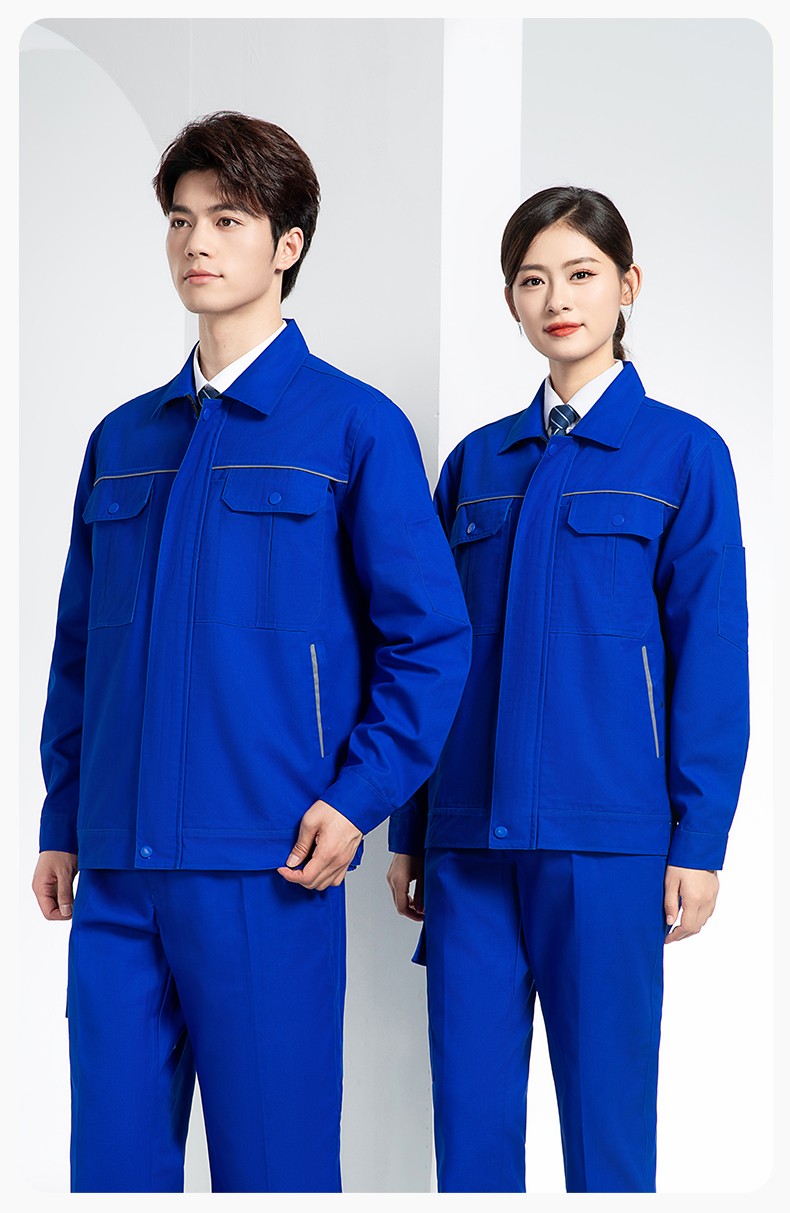 YM-230 春秋雙層工作服工裝男套裝加厚純色拉鏈款工廠工人定制夾克勞保服(圖15)