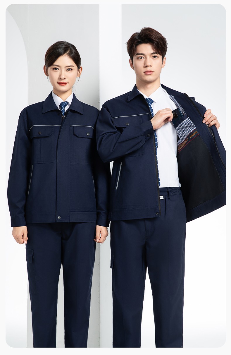 YM-230 春秋雙層工作服工裝男套裝加厚純色拉鏈款工廠工人定制夾克勞保服(圖17)