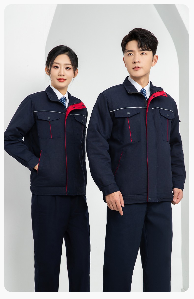 LJ-5802 冬季拼色工作服棉衣男反光條保暖加厚一體式工廠夾克勞保服定制(圖14)