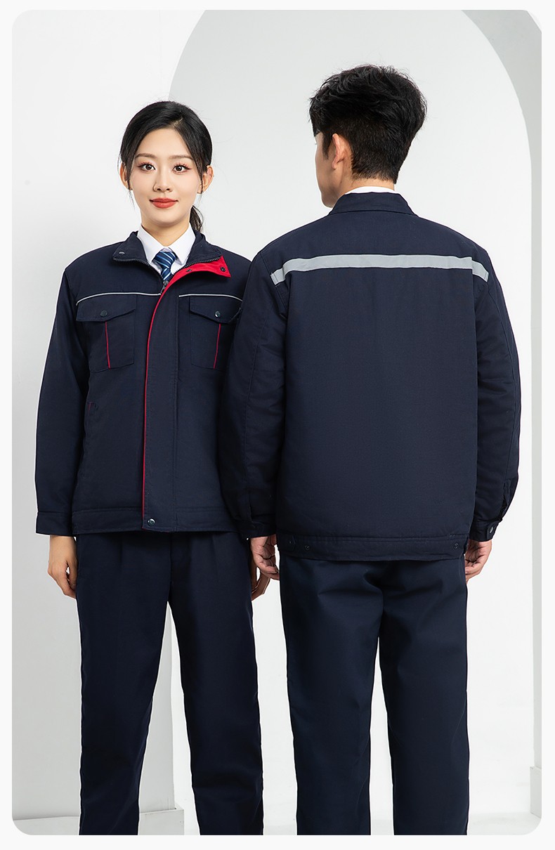 LJ-5802 冬季拼色工作服棉衣男反光條保暖加厚一體式工廠夾克勞保服定制(圖16)