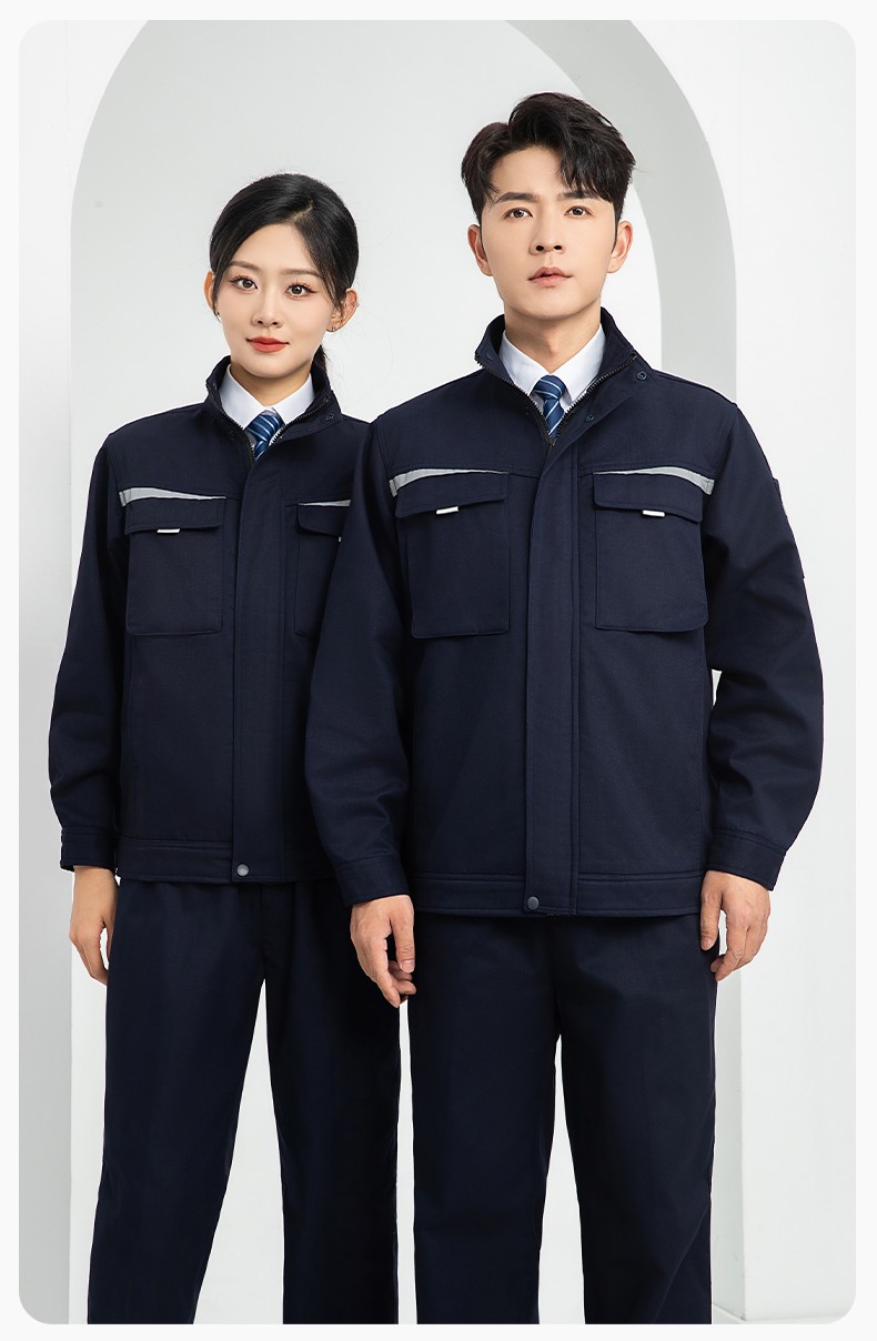 LJ-5810 冬季加絨工作服男拼色一體式反光條工裝加油站汽車4s店工裝定制(圖15)