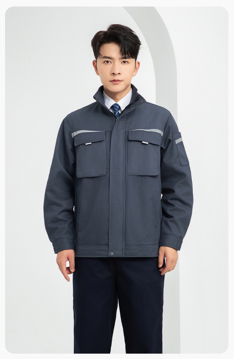 LJ-5810 冬季加絨工作服男拼色一體式反光條工裝加油站汽車4s店工裝定制(圖13)