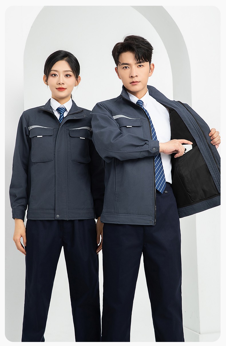 LJ-5810 冬季加絨工作服男拼色一體式反光條工裝加油站汽車4s店工裝定制(圖14)
