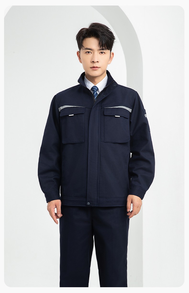 LJ-5810 冬季加絨工作服男拼色一體式反光條工裝加油站汽車4s店工裝定制(圖16)