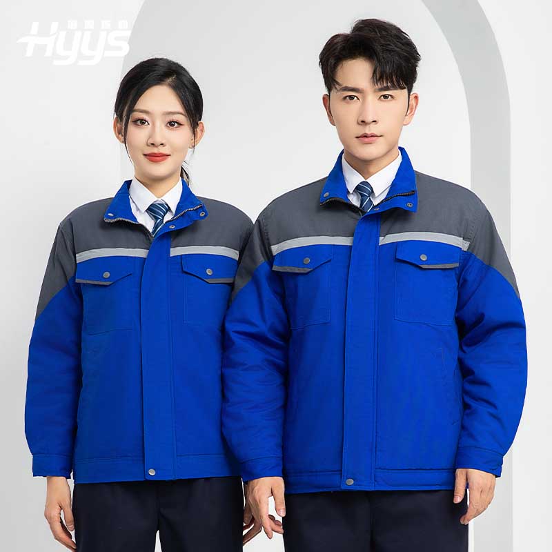 LJ-5811 冬季一體式棉衣工作服男拼色保暖工裝加油站維修廠車間勞保服定制