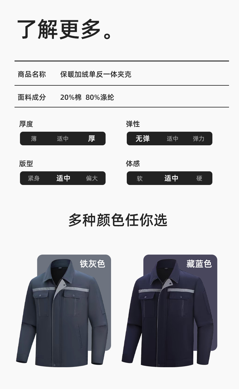 LJ-5835 冬季加絨工作服套裝男反光一體式保暖電焊工汽機修勞保服夾克定制(圖10)