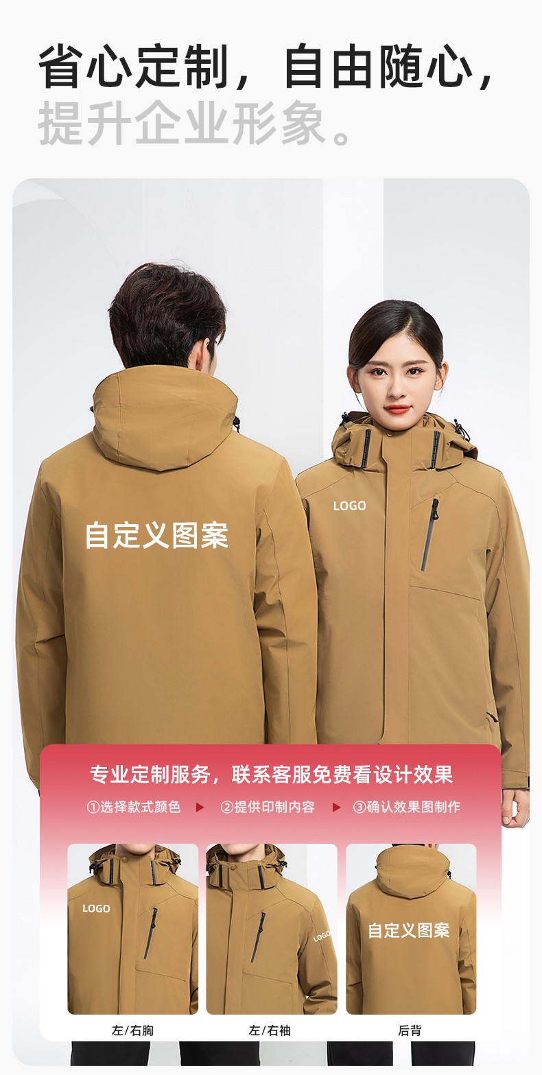 RH-60965 冬季羽絨工作服沖鋒衣三合一棉衣男加厚保暖汽車維修廠勞保服定制(圖8)