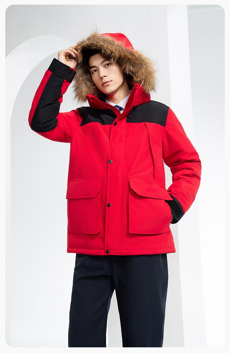 RH-60953 冬季可拆卸羽絨內膽三合一沖鋒衣毛領帽子防風防雨登山騎行服定制(圖15)