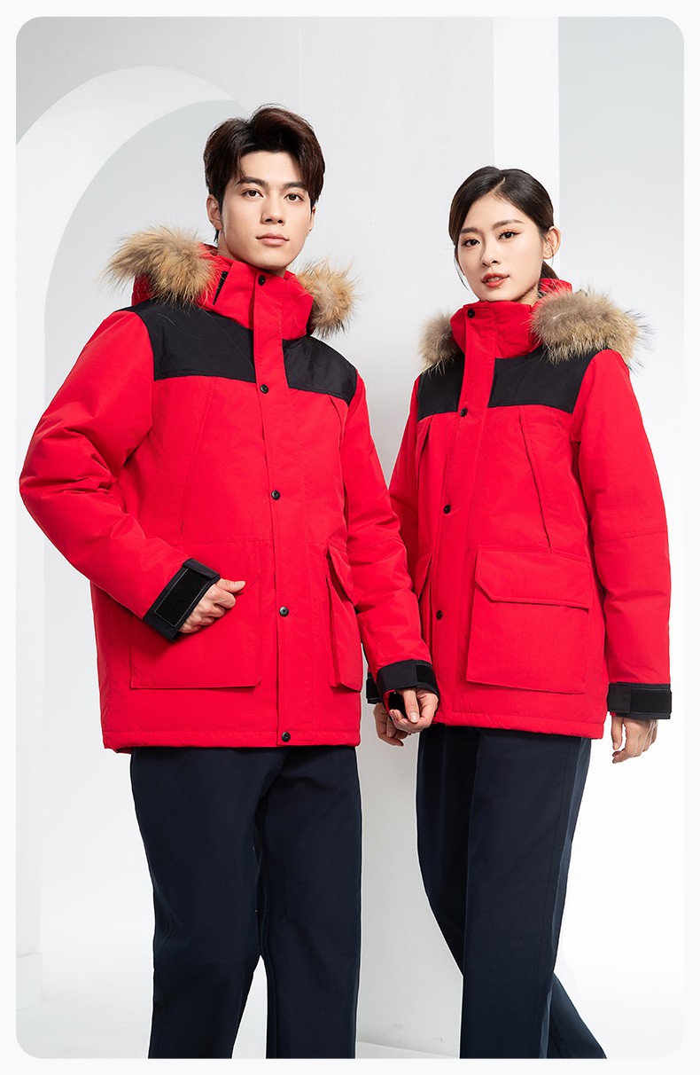 RH-60953 冬季可拆卸羽絨內膽三合一沖鋒衣毛領帽子防風防雨登山騎行服定制(圖16)