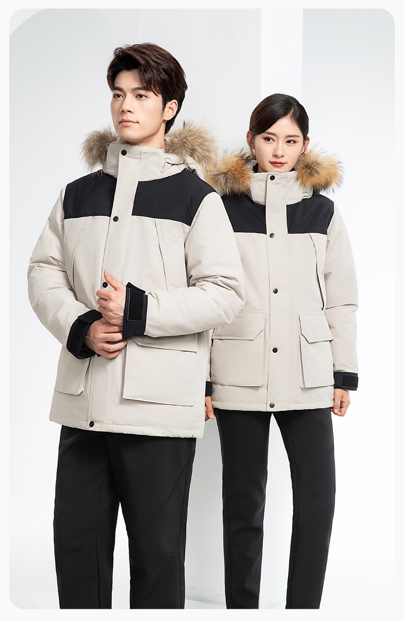 RH-60953 冬季可拆卸羽絨內膽三合一沖鋒衣毛領帽子防風防雨登山騎行服定制(圖20)