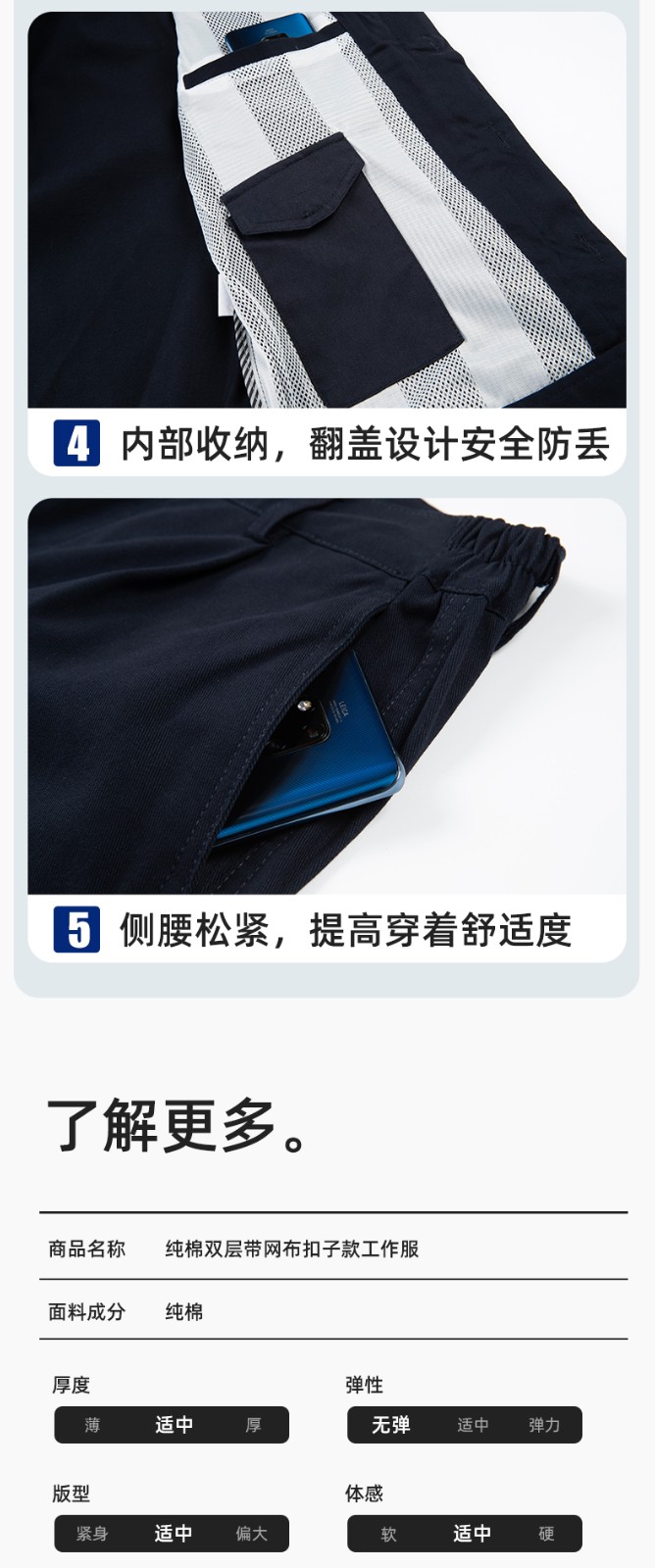 RD-8506 春秋純棉雙層帶網布耐磨透氣電焊工地干活工裝定制(圖9)