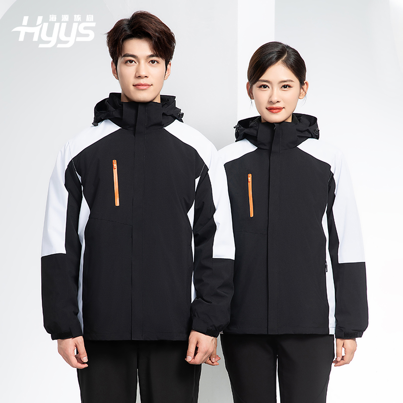 YX-X23 拼色工作服沖鋒衣外套男加絨可拆卸企業(yè)學(xué)校工裝印字登山騎行服定制