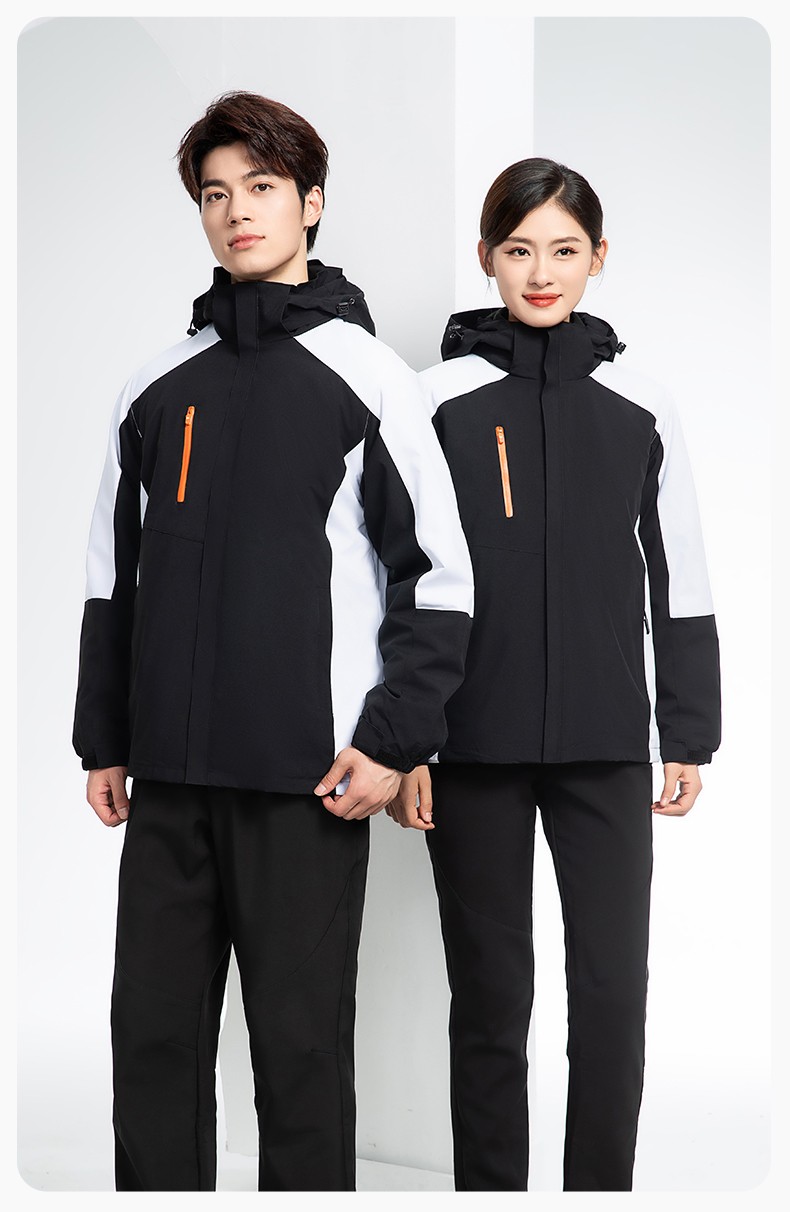 YX-X23 拼色工作服沖鋒衣外套男加絨可拆卸企業學校工裝印字登山騎行服定制(圖17)