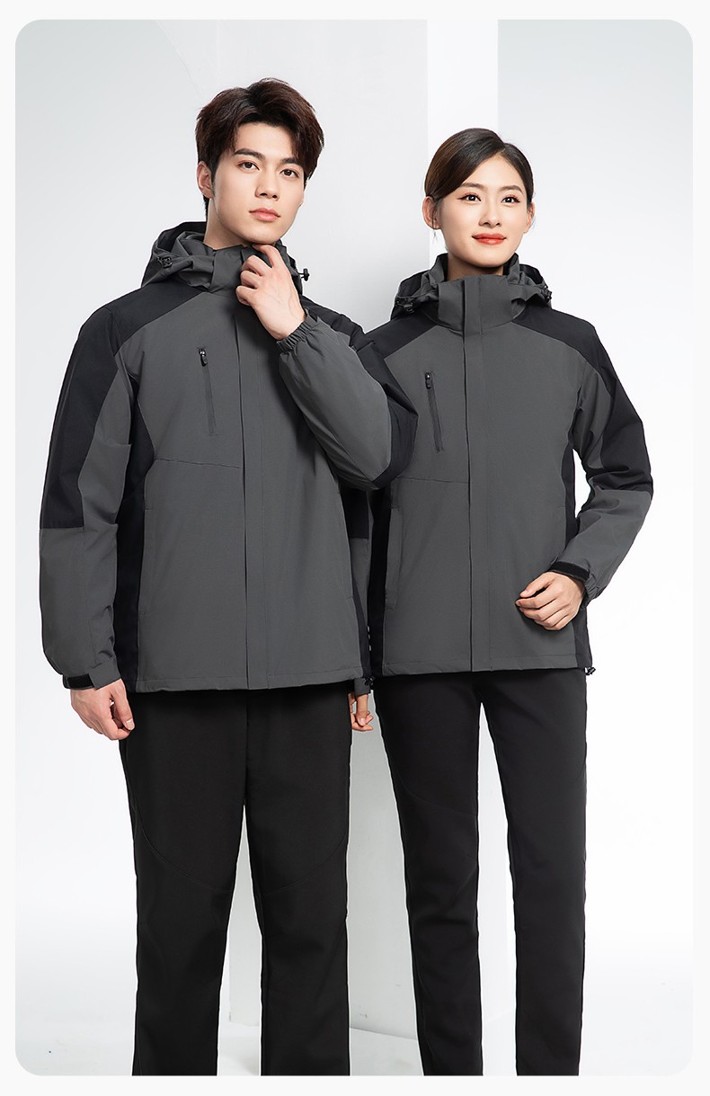 YX-X23 拼色工作服沖鋒衣外套男加絨可拆卸企業學校工裝印字登山騎行服定制(圖15)