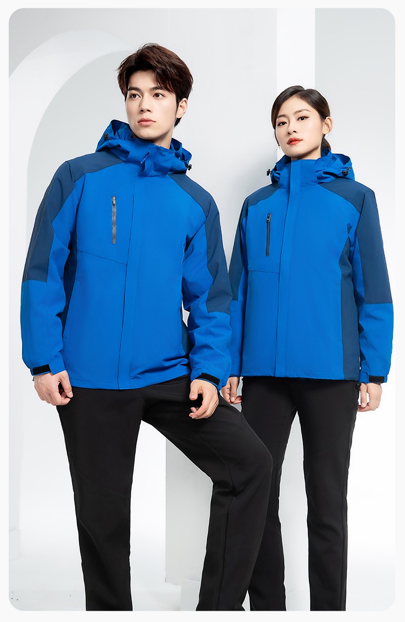 YX-X23 拼色工作服沖鋒衣外套男加絨可拆卸企業學校工裝印字登山騎行服定制(圖16)