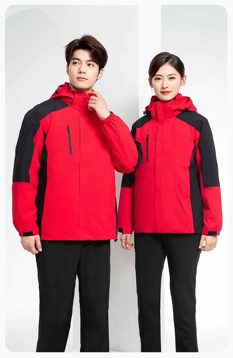 YX-X23 拼色工作服沖鋒衣外套男加絨可拆卸企業學校工裝印字登山騎行服定制(圖18)