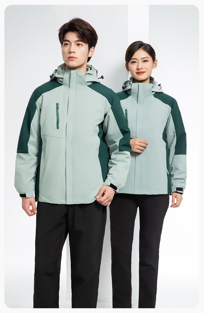 YX-X23 拼色工作服沖鋒衣外套男加絨可拆卸企業學校工裝印字登山騎行服定制(圖20)