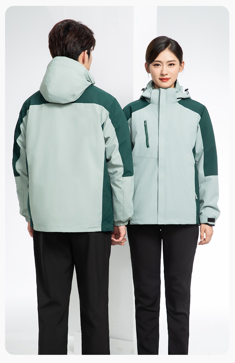 YX-X23 拼色工作服沖鋒衣外套男加絨可拆卸企業學校工裝印字登山騎行服定制(圖21)