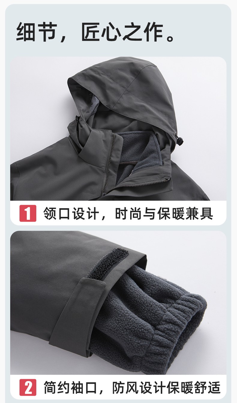 SW-9996 戶外三合一沖鋒衣秋冬加絨加厚男女同款搖粒絨沖鋒衣工作服定制(圖7)