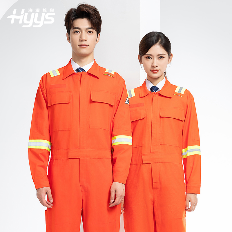 QM8057 全棉長袖連體工作服反光條勞保服機修服中海油工作服套裝