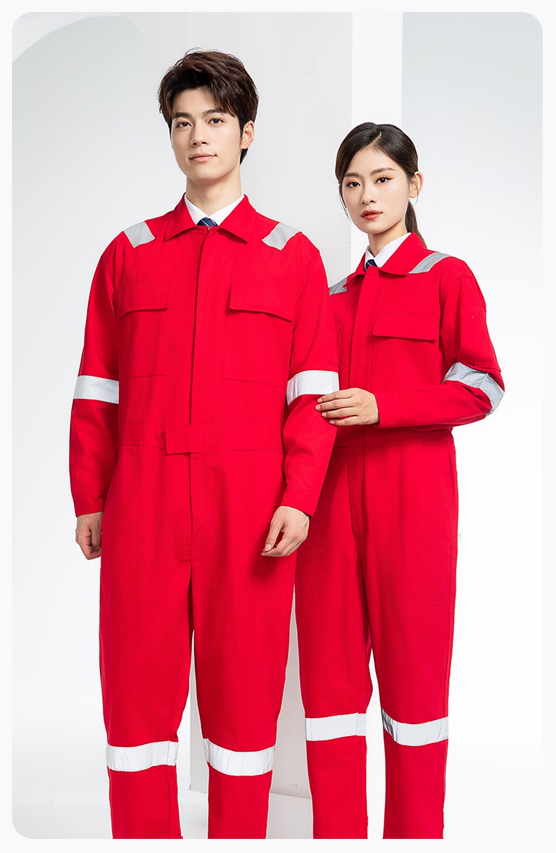 QM8669 純棉連體工作服定制男反光耐磨耐臟機(jī)修電焊工船廠海港定制勞保服(圖13)