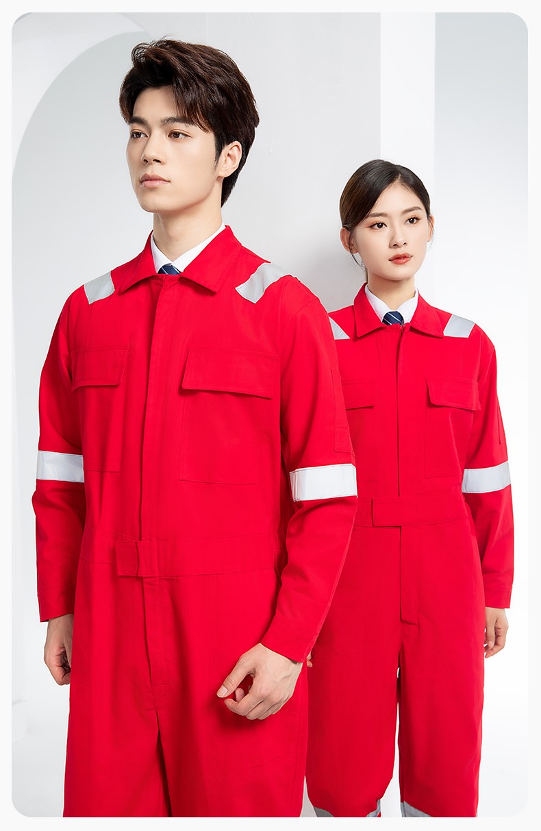 QM8669 純棉連體工作服定制男反光耐磨耐臟機(jī)修電焊工船廠海港定制勞保服(圖14)
