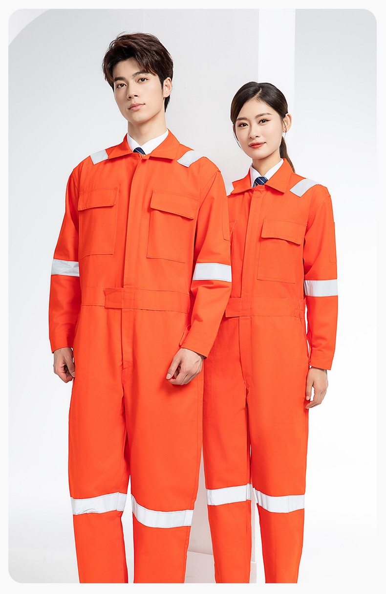QM8669 純棉連體工作服定制男反光耐磨耐臟機(jī)修電焊工船廠海港定制勞保服(圖19)