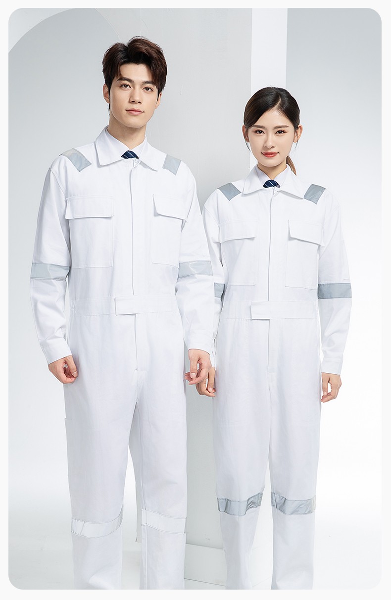 QM8669 純棉連體工作服定制男反光耐磨耐臟機(jī)修電焊工船廠海港定制勞保服(圖17)