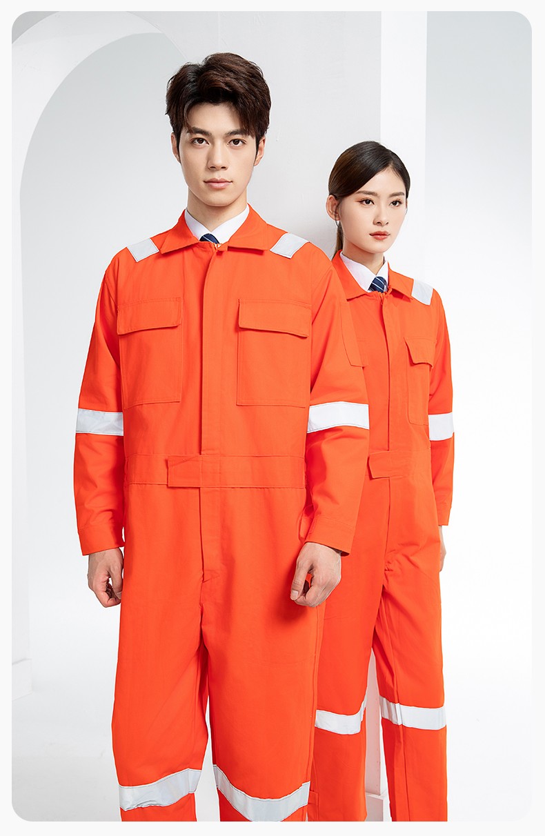 QM8669 純棉連體工作服定制男反光耐磨耐臟機(jī)修電焊工船廠海港定制勞保服(圖20)