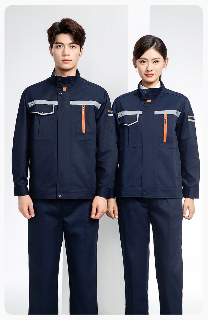 DM8038 批發工作服套裝男耐磨長袖反光條廠服車間汽修企業工地工裝勞保服(圖15)