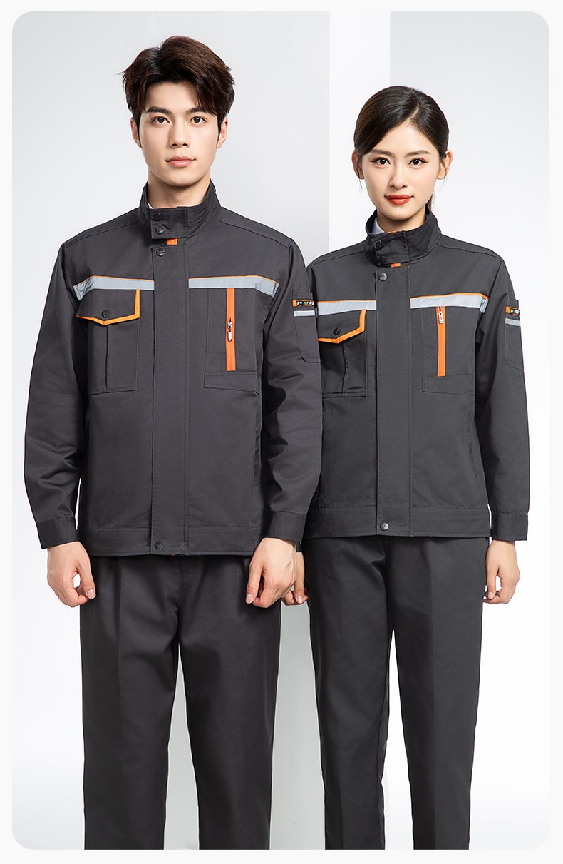 DM8038 批發工作服套裝男耐磨長袖反光條廠服車間汽修企業工地工裝勞保服(圖13)