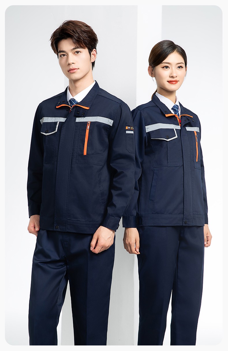DM8038 批發工作服套裝男耐磨長袖反光條廠服車間汽修企業工地工裝勞保服(圖14)