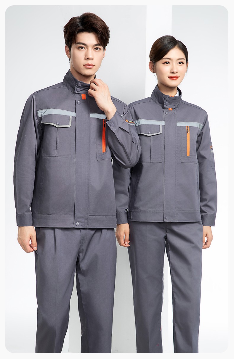 DM8038 批發工作服套裝男耐磨長袖反光條廠服車間汽修企業工地工裝勞保服(圖16)