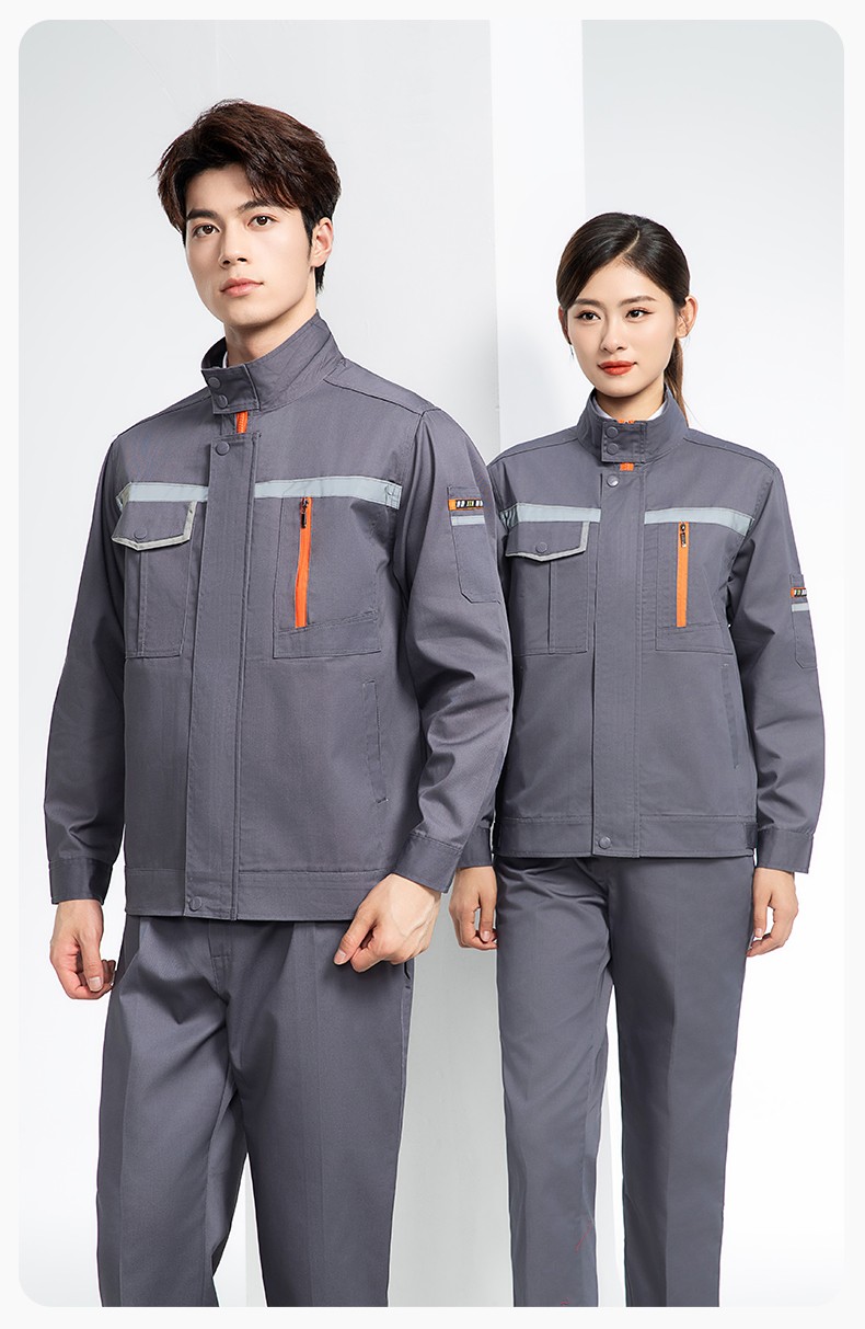 DM8038 批發工作服套裝男耐磨長袖反光條廠服車間汽修企業工地工裝勞保服(圖17)