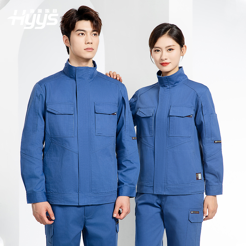 JC-SY61X 防靜電春秋長袖工作服套裝CVC耐磨純色工裝機(jī)修車間工廠服定制