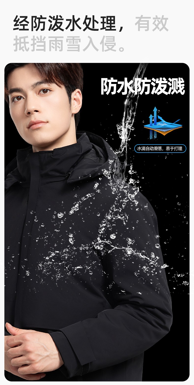 RH-6017 冬季羽絨沖鋒衣中長款工作服男純色加絨加厚保暖公司商務工裝定制(圖7)