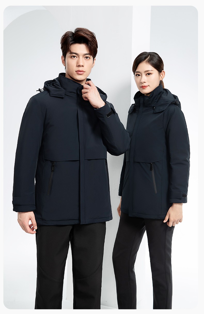 RH-6017 冬季羽絨沖鋒衣中長款工作服男純色加絨加厚保暖公司商務工裝定制(圖16)