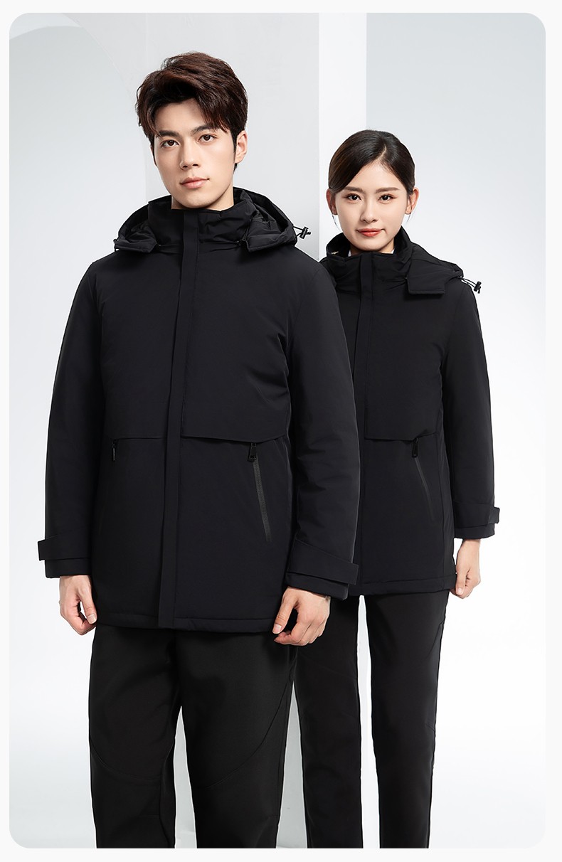 RH-6017 冬季羽絨沖鋒衣中長款工作服男純色加絨加厚保暖公司商務工裝定制(圖18)