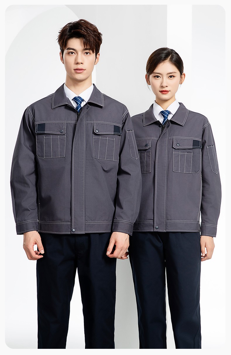 YJ-5603 春秋款防撕裂長袖工作服套裝印logo定制電焊機修男加厚耐磨勞保服(圖12)