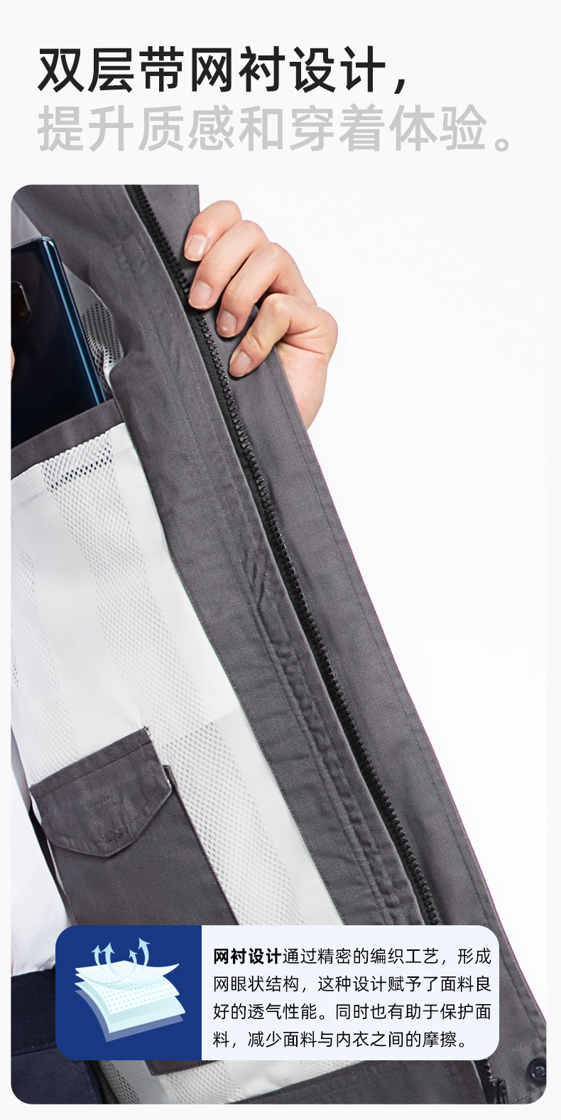 YJ-5601 春秋長袖工作服套裝印字logo男工廠車間反光條耐磨加厚工裝勞保服(圖4)