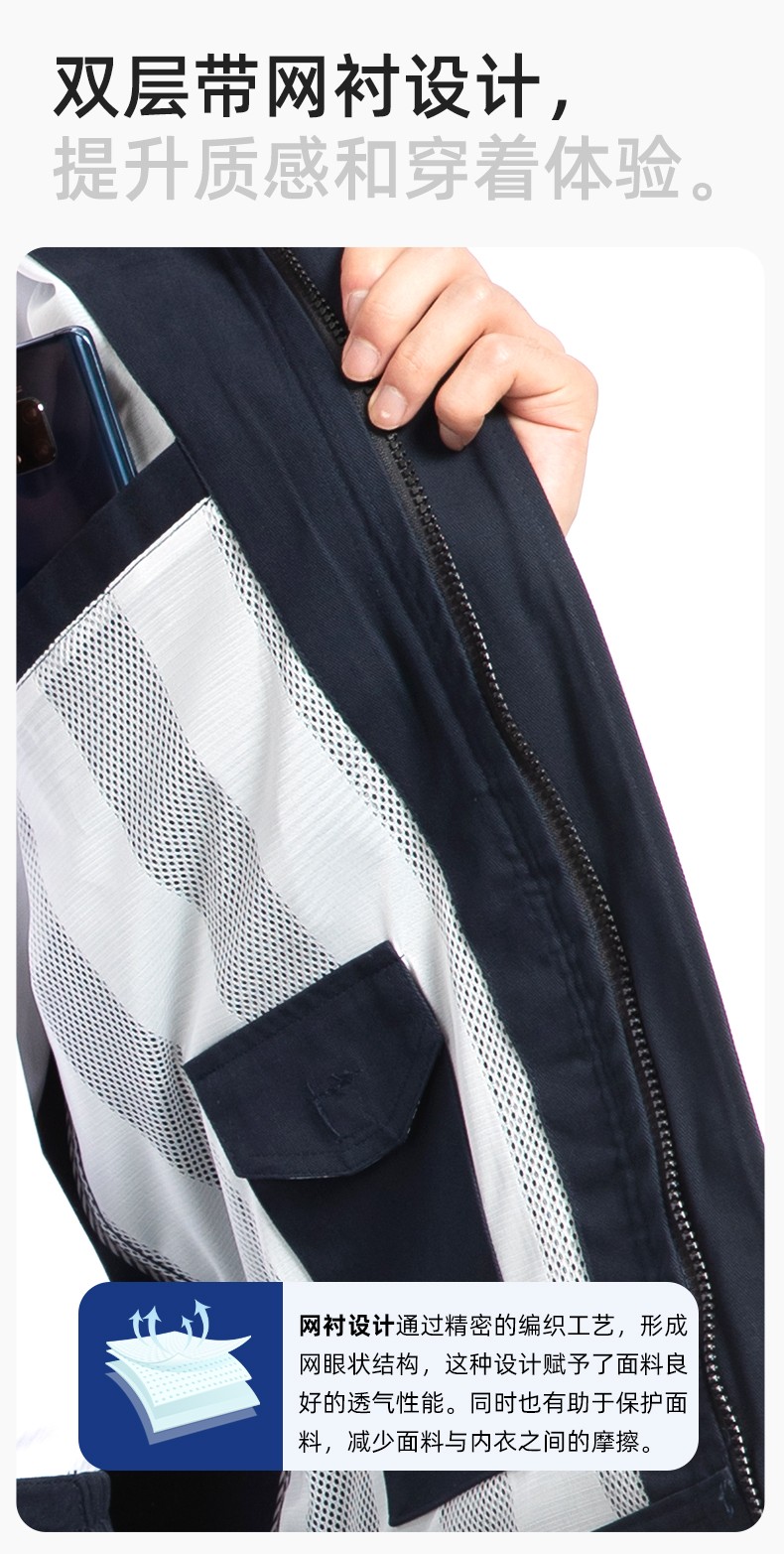 YJ-6902 純棉工作服套裝男印字定制春秋耐磨電力全棉工廠車間工裝勞保廠服(圖4)