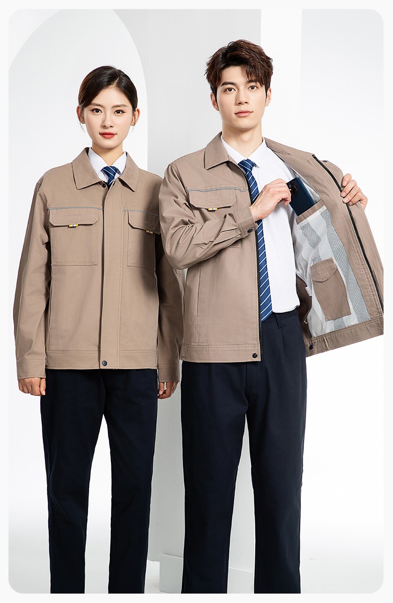 YJ-6902 純棉工作服套裝男印字定制春秋耐磨電力全棉工廠車間工裝勞保廠服(圖18)