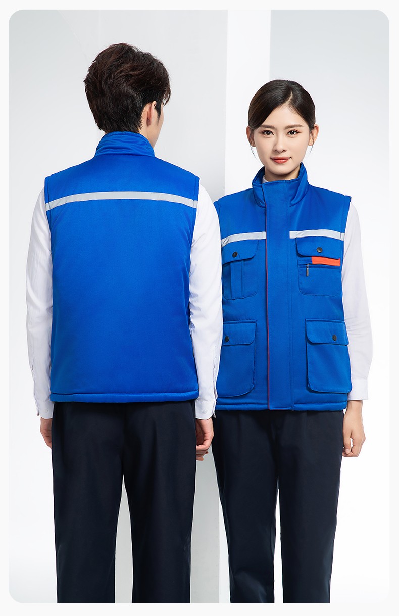 YJ-9901 冬季棉馬甲工裝立領純色反光條工作服多口袋拉鏈船廠加油站定制(圖20)