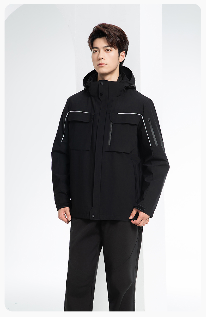 YJ-SK6016 冬季三合一沖鋒衣工作服連帽防風防水加絨加厚印logo工裝外套定制(圖21)